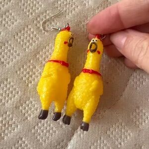 Funny Rubber Yellow Chicken Earrings